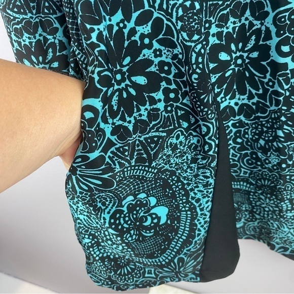 Flirty Pink Green Floral Rayon Crew Neck Longline Tunic Dress 2X - Picture 8 of 10